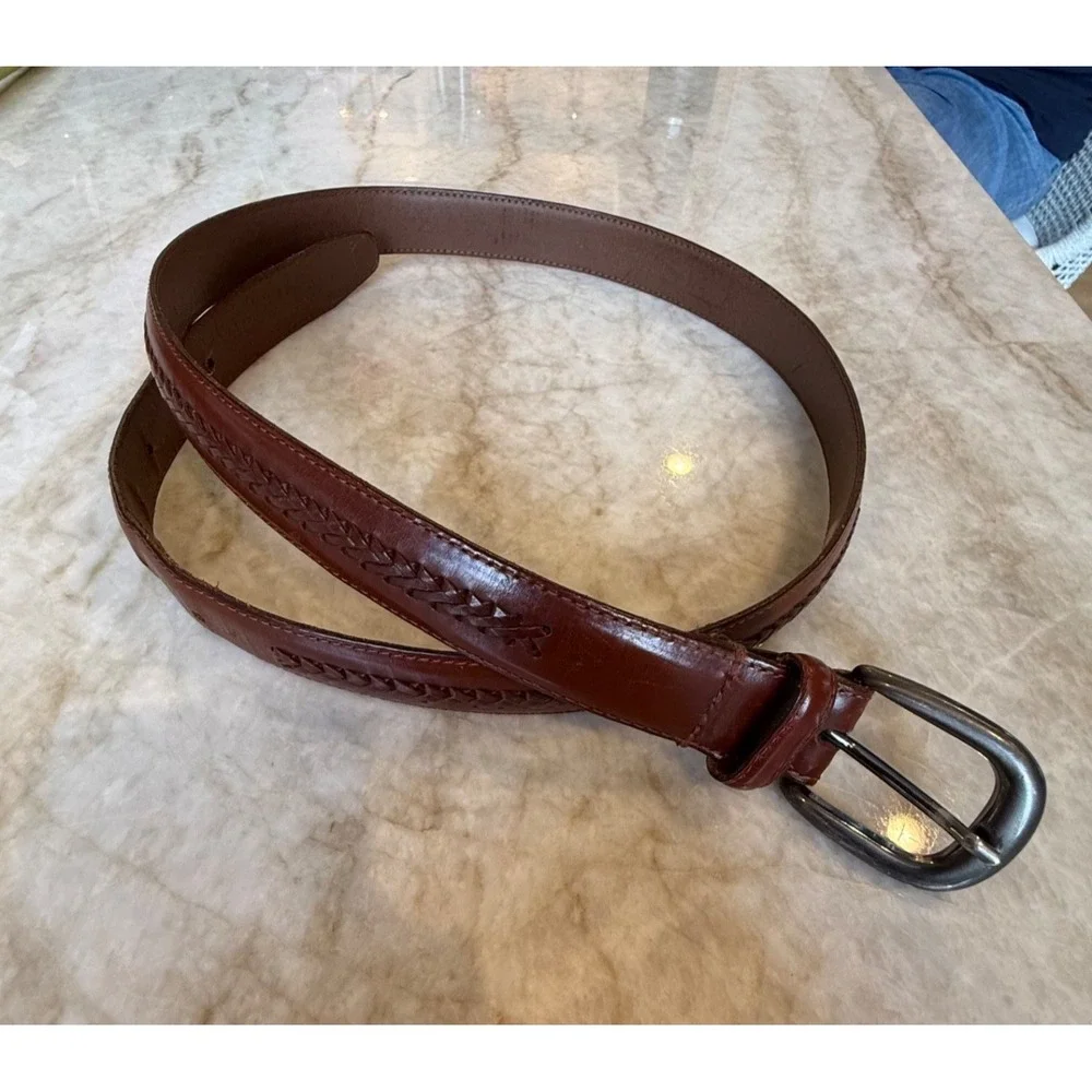 Men's Genuine Leather Belt with Braid Handcrafted‎ in Argentina; Brown; Size 40